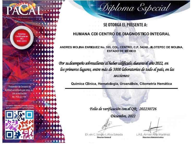 diploma de reconocimiento a humana CDI centro de diagnostico integral analisis clinicos e imagen